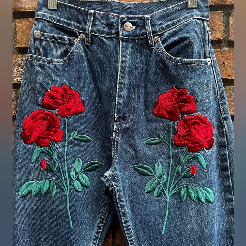 Adam Selman Rodeo Rose Embroidered Jean - Picture 3 of 11